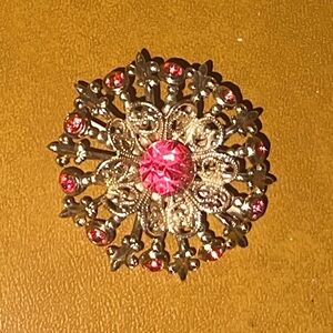 Pink Pin Rhinestones Cluster Brooch Goldtone 1.5 inch VINTAGE